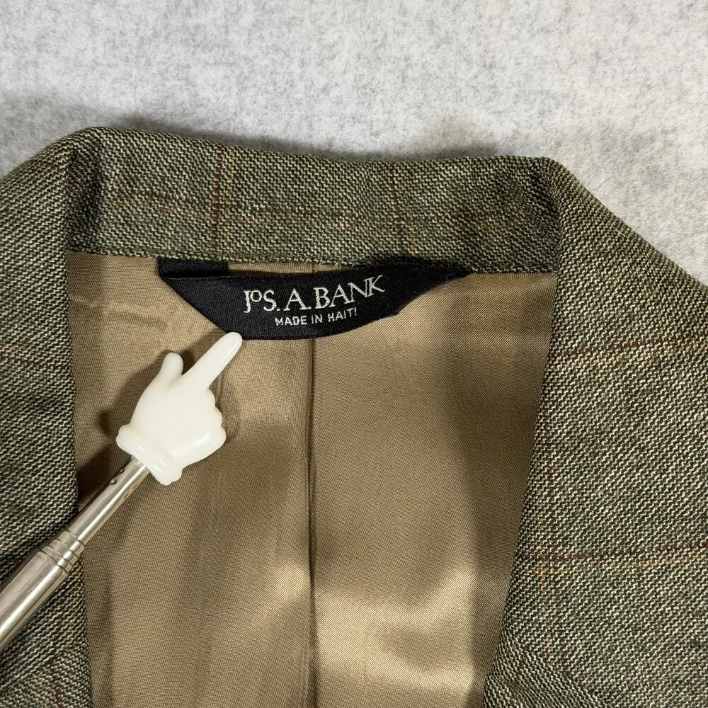 Jos A Bank 100% Wool Plaid Tweed Sport Coat Blazer Jacket Mens 43L Olive Brown